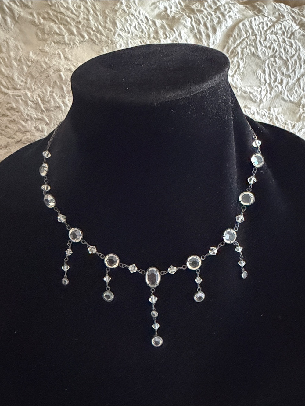 Crystal Sterling silver oxidized necklace stunning